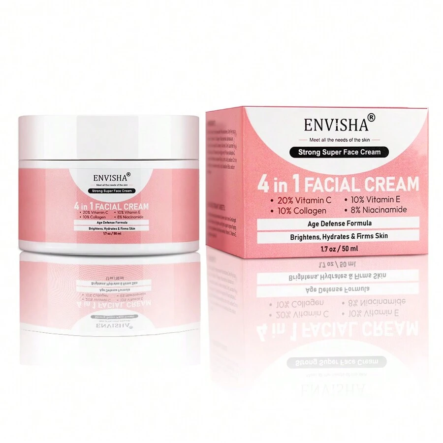 4合1臉部護理霜，富含維他命的臉部保濕霜，快速提拉臉部肌膚，緊實面部肌膚，淡化細紋和皺紋 - 白色 - 查看 1