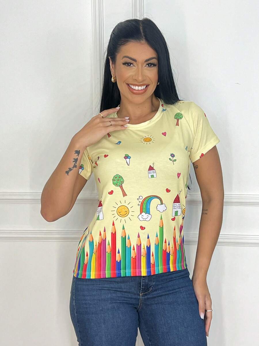 Tshirts Blusa Feminina Estampada Educação