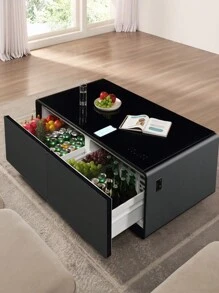 Smart Coffee Table, Coffee Table With Built In Fridge, Living Room Table With Touch Control Panel, Smart Refrigerator Table With Power Socket, 15W Cordless Charging Smart Table Black - Black - View 4