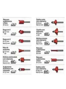 Fresa Para Tupia Manual Madeira Compativel Makita Bosch 6mm - Vermelho - Visão 5
