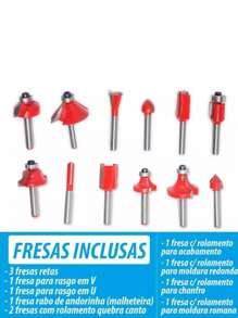 Fresa Para Tupia Manual Madeira Compativel Makita Bosch 6mm - Vermelho - Visão 3