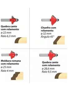 Fresa Para Tupia Manual Madeira Compativel Makita Bosch 6mm - Vermelho - Visão 4