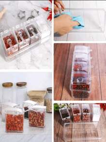 Especiero Hierbas 4 en 1 Organizador Cocina, Especiero acrílico 4 piezas con cuchar, Caja de condimentos transparente, 4 piezas de contenedores de almacenamiento de condimentos, frascos para especias con tapa y cuchara, Especiero acrílico 4 piezas con cuchara - transparente - Ver 10