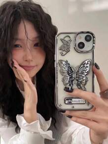 夏季 Y2k 蝴蝶立体秘密支撑创意手机壳 银色 适用于 防水防震防摔防刮 - 銀色 - 查看 5