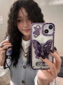 夏季 Y2k 蝴蝶立体秘密支撑创意手机壳 银色 适用于 防水防震防摔防刮 - 銀色 - 查看 4