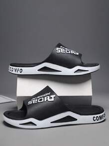 男士时尚户外/室内防滑耐磨舒适拖鞋，适合散步、漫步、海滩 - 黑與白 - 查看 5
