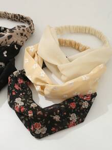 6pcs/Set Women's Hair Accessories Set, Including Leopard Print, Flower Pattern, Vintage Style Cross Hairband, Etc. Boho Headband Turban Headband Sweatband Fall Winter Hair Band For Vacation Outfits Woman Elegant Scarf Women Bandanas Soft Headwrap - Multicolor - View 3