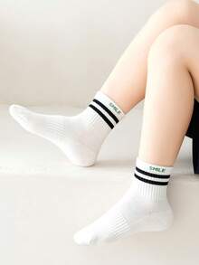 5 Pairs Kids' Sports High Elastic Waist Jacquard Striped All Season Mid-Calf Socks - Multicolor - View 2