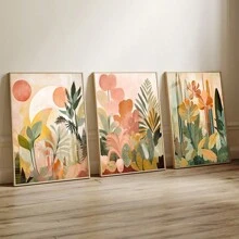Bộ 3 bức tranh tường nghệ thuật rừng nhiệt đới trừu tượng Boho in vải canvas tranh màu đất áp phích trang trí thực vật cho phòng ngủ, phòng khách hoặc văn phòng không có khung - Nhiều màu - Xem 2