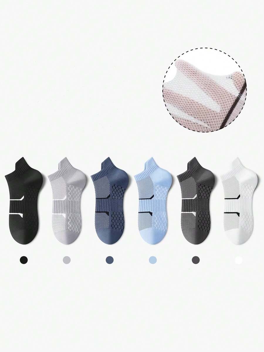 6對/包男士抗菌,透氣,排汗,抗臭,短款,薄款,運動,網眼袜,隨機顏色 - 彩色 - 查看 1