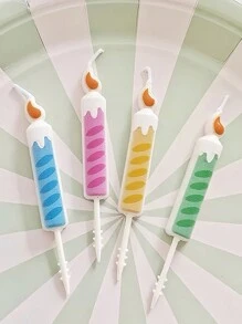 4pcs Cute Flame Candles In Macaron Colors, Party Cake Decorative Candle - Multicolor - View 10