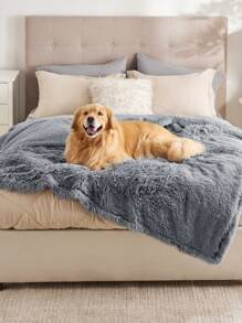Waterproof Dog Blankets For Dogs - Calming Cat Blanket For Couch Protector Washable, Long Fau X Fur Pet Blanket For Puppy, Reversible Furniture Protection - 灰色 - 查看 5