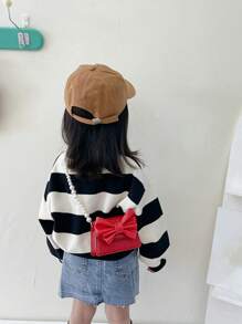 Bolso Bandolera Infantil Para Niñas, Mini Bolso Con Lazo, Cadena De Perlas - Rojo - Ver 8