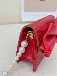 Bolso Bandolera Infantil Para Niñas, Mini Bolso Con Lazo, Cadena De Perlas - Rojo - Ver 4