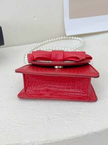 Bolso Bandolera Infantil Para Niñas, Mini Bolso Con Lazo, Cadena De Perlas - Rojo - Ver 5