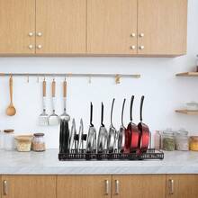 1個可伸縮/可擴展的鍋和鍋架適用於櫥櫃，蓋子存儲架，適用於櫥櫃儲物箱和存儲空間，帶有10/12個可調節隔板和防刮條 - 黑色 - 查看 11