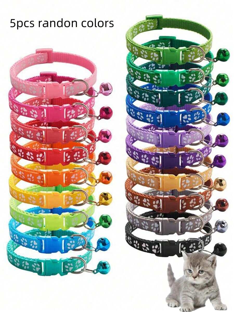 5 Piezas Collar Para Mascotas De Color Aleatorio Adecuado Para Gatos Y Pequeños Perros - Multicolor - Ver 1