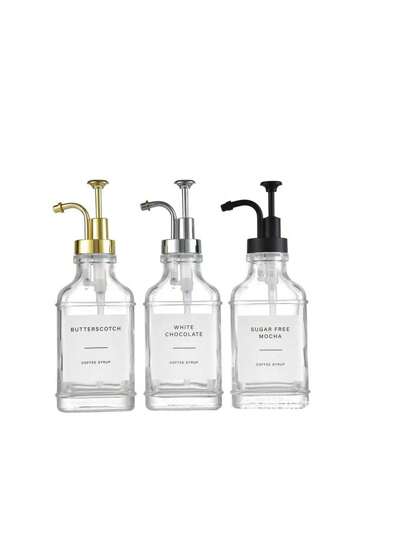 1入組帶標籤的方形玻璃糖漿裝置,適用於酒吧和家庭使用,500毫升/16.9盎司,耐用的透明瓶子,用於儲存牛奶、茶、糖漿等,廚房工具、酒具