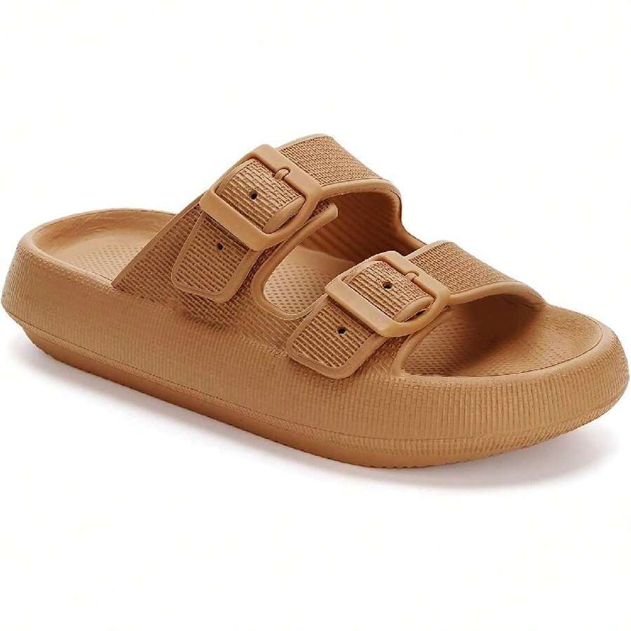 Haute Edition Women's Two Buckle Foam Pillow Cloud Slides - 棕色 - 查看 1