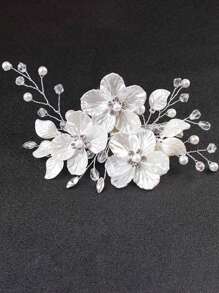1pc Girl's Natural Style Minimalist Hair Clip With Rhinestone & Small Flower For Teenagers - White - View 1