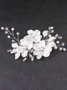 1pc Girl's Natural Style Minimalist Hair Clip With Rhinestone & Small Flower For Teenagers - White - View 2
