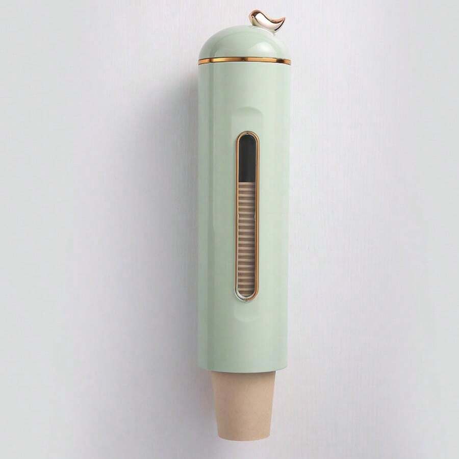 Wall-Mounted No-Drill Disposable Cup Dispenser, Dust-Proof Water Cup Storage Rack, Water Dispenser Paper Cup Organizer Shelf - Green - View 1