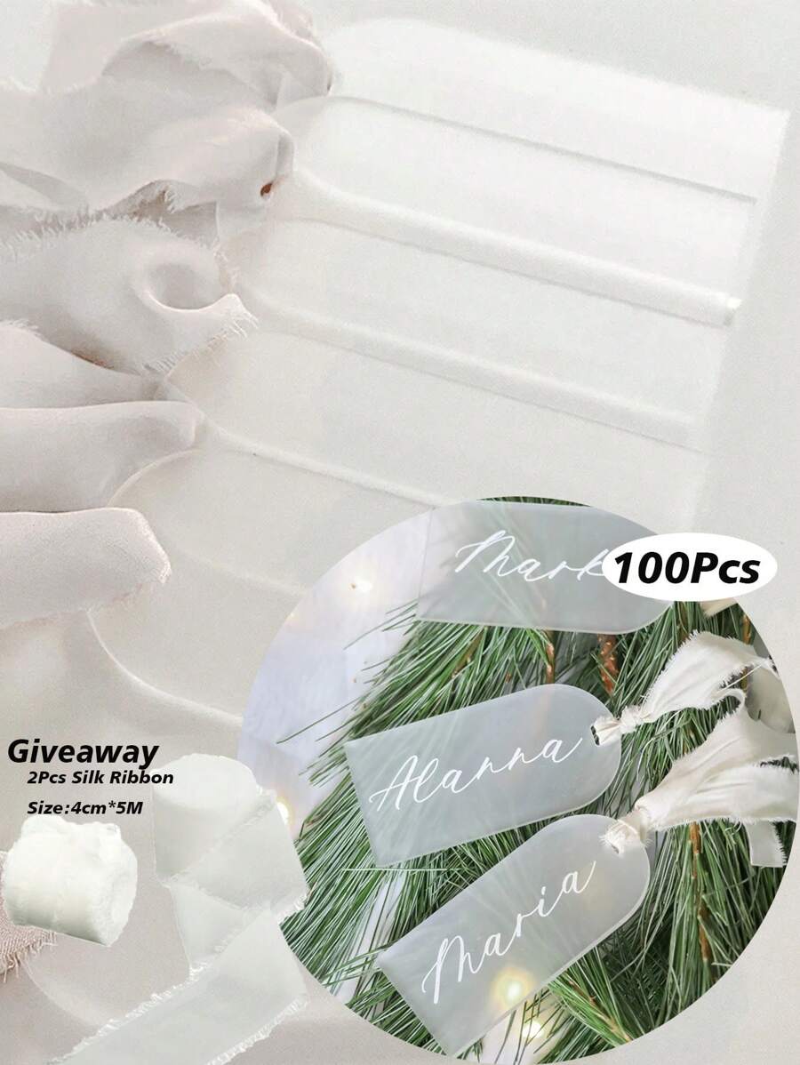 102Pcs Clear Frosted Arch Acrylic Sign Blank Arch Luggage Tags Wedding Party Guest Name Card Gift Tag Reserved Seat Sign,Christmas - White - View 1