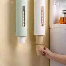 Wall-Mounted No-Drill Disposable Cup Dispenser, Dust-Proof Water Cup Storage Rack, Water Dispenser Paper Cup Organizer Shelf - Green - View 4