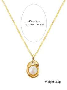 VceTd 2入組典雅小豆形掛墜項鍊,鑲嵌塑料珠子和18k鍍金不銹鋼鏈,可單獨或混搭穿戴,適合女性日常佩戴 - 金黃色 - 查看 3