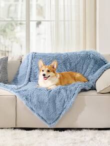 Waterproof Dog Blankets For Dogs - Calming Cat Blanket For Couch Protector Washable, Long Fau X Fur Pet Blanket For Puppy, Reversible Furniture Protection - 藍色 - 查看 1