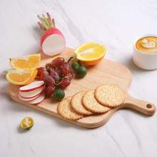 1pc Rubber Wood Cutting Board With Handle, Suitable For Meat, Cheese, Vegetables, Bread And Cooked Food, Perfect For All Kinds Of Holidays