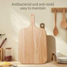 1pc Rubber Wood Cutting Board With Handle, Suitable For Meat, Cheese, Vegetables, Bread And Cooked Food, Perfect For All Kinds Of Holidays
