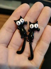 Vui Đen Mèo Đôi mắt to Thiết kế Hoạt hình Hoa tai , vui tươi & Dễ thương Phong cách Mèo Bông tai stud Đối với Bạn thân nhất & Sinh viên - mèo đen - Xem 2