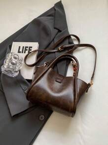 1pc Fashionable And Simple Locking Pu Shoulder Bag, Crossbody Bag, Handbag (Convertible) With Silk Scarf, Suitable For Daily Use - Coffee Brown - View 7