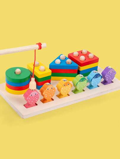 Fishing Wooden Game & Stacking Wooden Toys For Kids, Color Recognition Stacker, Educational Toy