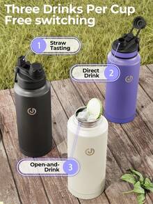 24/32/40oz Stainless Steel Insulated Bottle, 3 Drinking Methods With Flexible Straw And Direct Drinking Mouth, Dual Wall Vacuum, Portable And Suitable For Sports And Travel - trắng - Xem 4