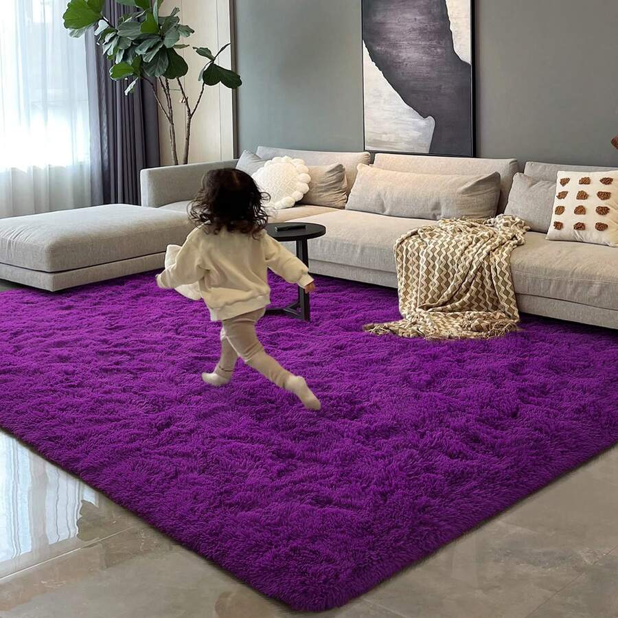 Available In A Variety Of Sizes And Colors Luxury Fluffy Area Rug Modern Shag Rugs For Bedroom Living Room, Super Soft And Comfy Carpet - 深紫色 - 查看 1