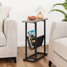 Small Narrow Side Table For Small Spaces, Slim End Table Magazine Table Nighstand With Storage Holder,Rectangular Couch Bedside Table For Living Room, Bedroom & Office - 灰色 - 查看 5