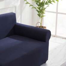 1入實色奶絲沙發套和1入無內芯抱枕套,現代簡約彈性全覆蓋通用沙發套,適用於客廳家居 - 藏蓝色 - 查看 2
