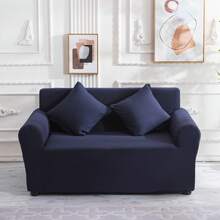 1入實色奶絲沙發套和1入無內芯抱枕套,現代簡約彈性全覆蓋通用沙發套,適用於客廳家居 - 藏蓝色 - 查看 6