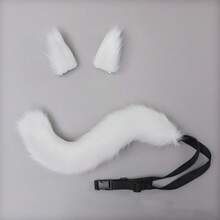 3 Pieces Wolf Women Cosplay Set Kawaii Foxes Ears Hair Clips Plush Tail - Light Brown - View 5