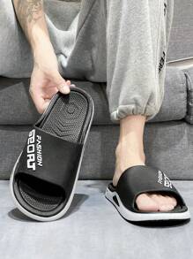 男士时尚户外/室内防滑耐磨舒适拖鞋，适合散步、漫步、海滩 - 黑與白 - 查看 7