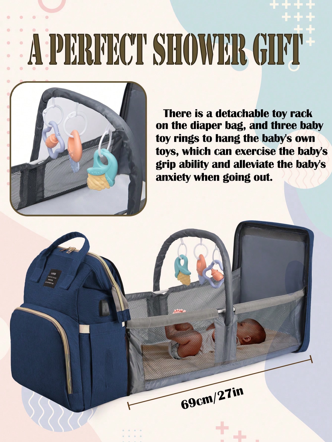 حقيبة ظهر لحفاضات الأطفال بمحطة تغيير - قابلة للطي...