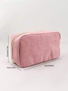 1pc Corduroy Pencil Case: Simple, Fashionable, Spacious, Suitable For Middle School Students, School Stationery Back To School,Back To School,School Supplies,Pencil Pouch,School Bag - Pink - View 10
