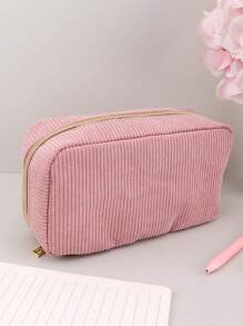1pc Corduroy Pencil Case: Simple, Fashionable, Spacious, Suitable For Middle School Students, School Stationery Back To School,Back To School,School Supplies,Pencil Pouch,School Bag - Pink - View 7