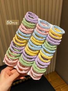 50个装女士彩色简约百搭高弹力发圈，马尾辫发圈，橡皮筋发带，发绳，发圈，运动健身服饰发饰，头部配饰，弹力带，夏季、假日、旅行 - 彩色 - 查看 4