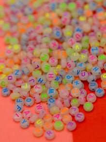 Letras, Abecedario, Acrílico, 50g, 50 piezas aprox, Luneta, Bola, DIY, Bisutería, material para pulseras, Insumos - NEON 16 - Ver 6