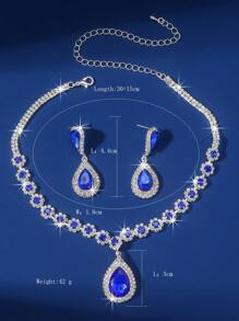 1件皇家藍水晶項鍊和1對皇家藍水晶耳環 - 寶藍色 - 查看 3