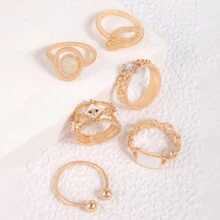 6pcs/Set Women's Rings, Multicolor Rhinestone & Gemstone Decor Geometric & Snake Design Jewelry