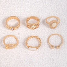 6pcs/Set Women's Rings, Multicolor Rhinestone & Gemstone Decor Geometric & Snake Design Jewelry